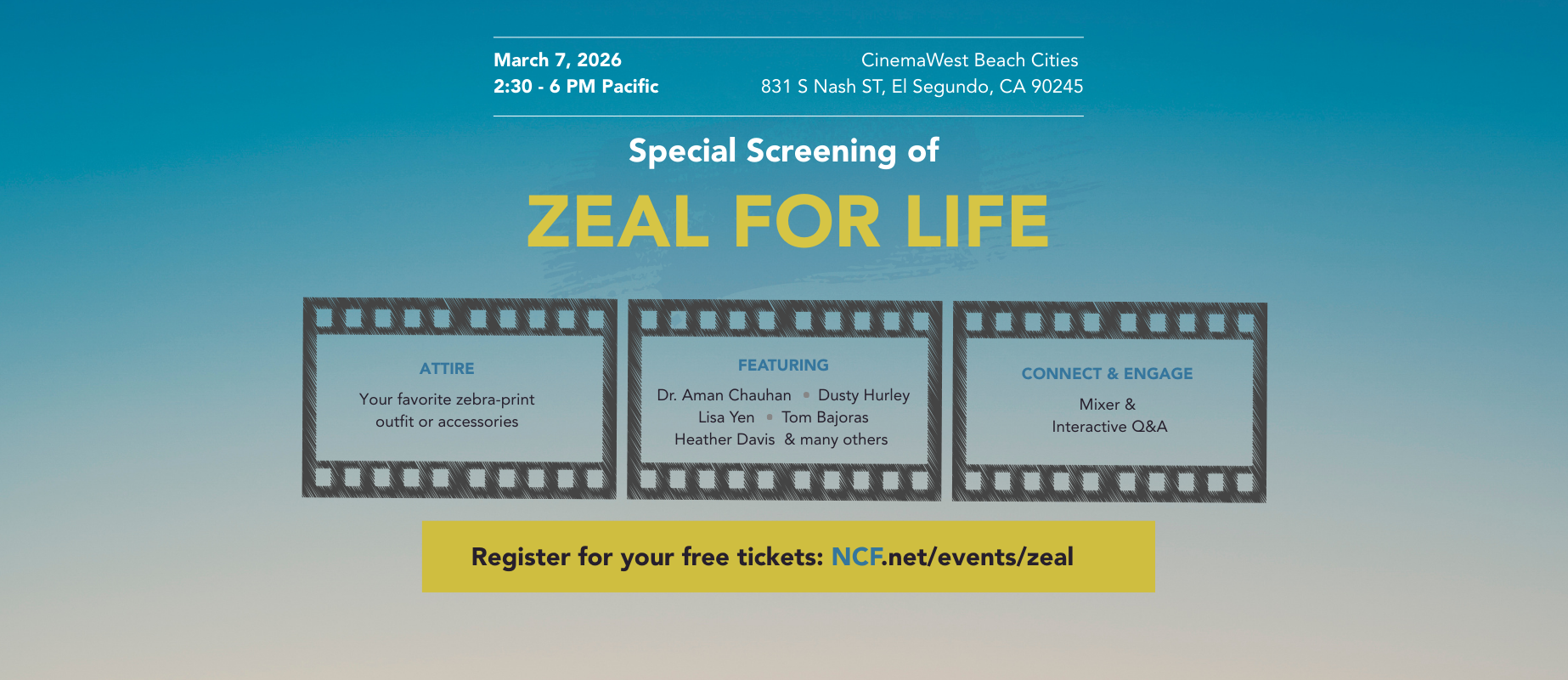 March 7, 2026: "Special Screening of Zeal for Life" in Los Angeles